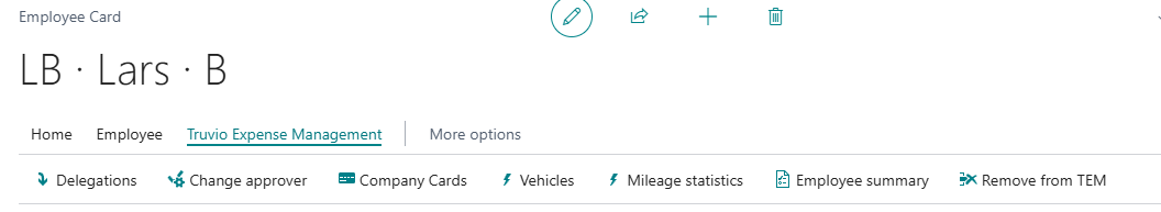 Truvio Expense Management tab actions
