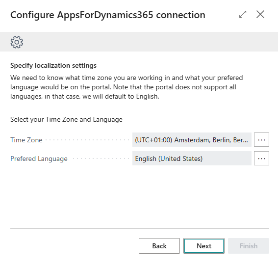 Localization settings screen
