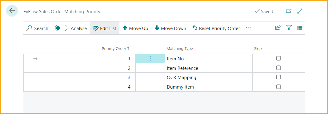 Prioridad de Coincidencia de Pedidos de Venta de ExFlow
